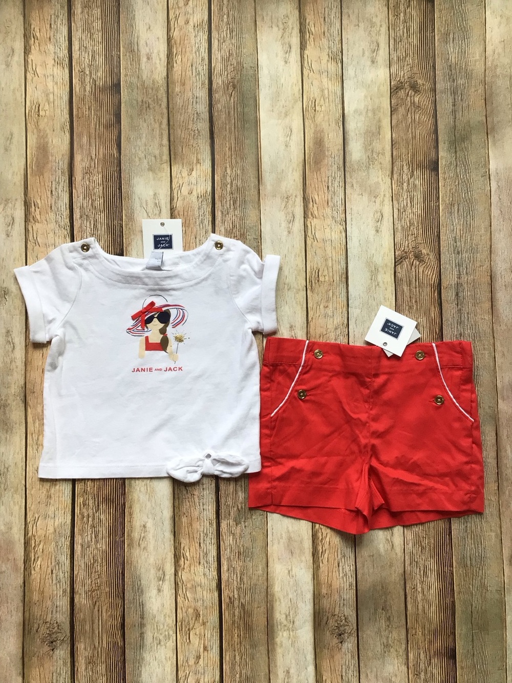 NWT Jane and Jack Sparkler Girl Tee and Red Shorts